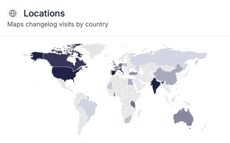 world map whose contries are colored based on amount of visitors