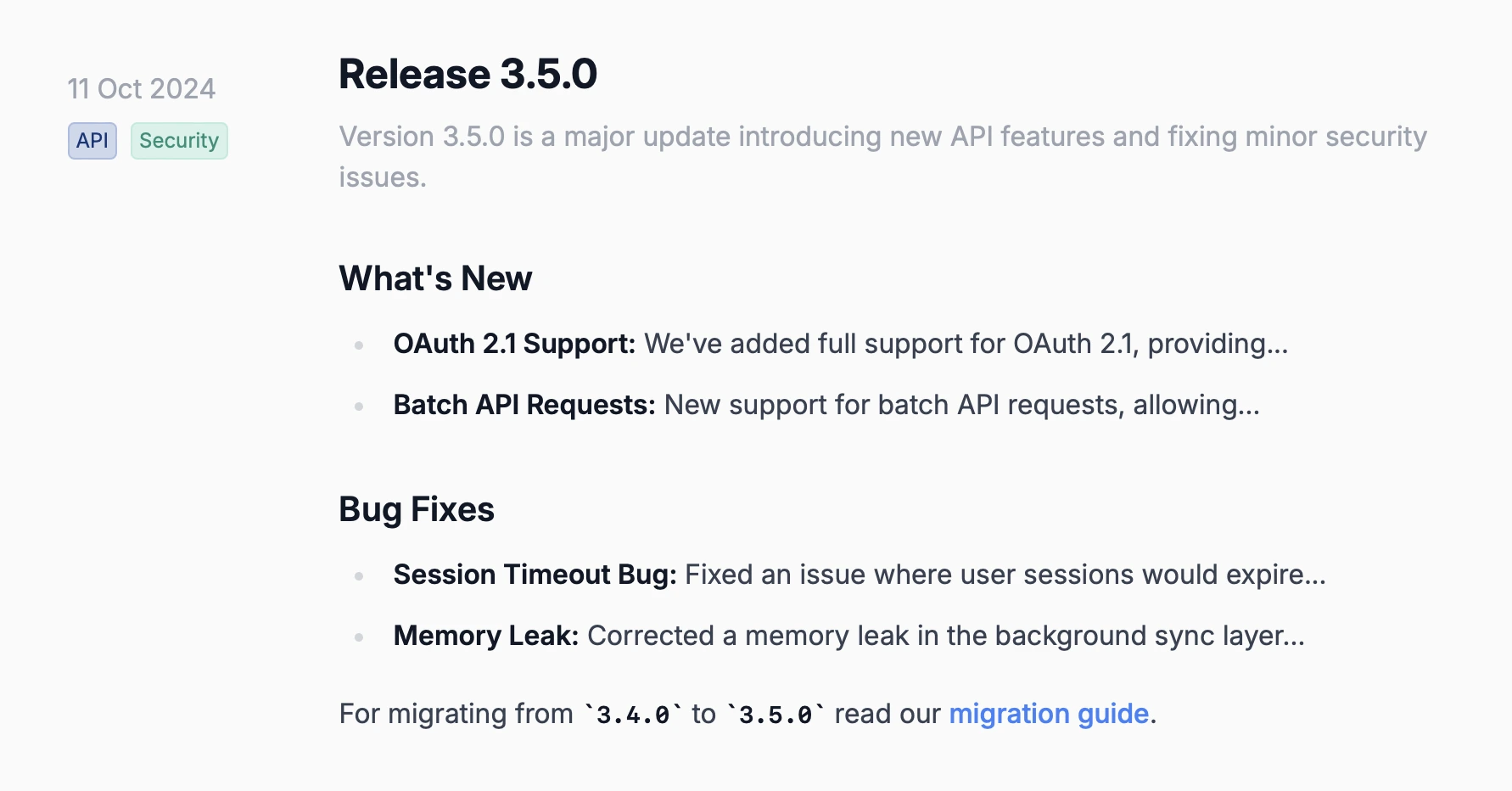 A technical release note including new features and bug fixes